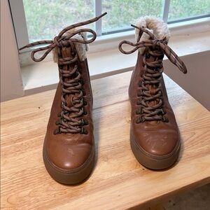 Fat Face Brown Lace Up Boots with Fur Trim